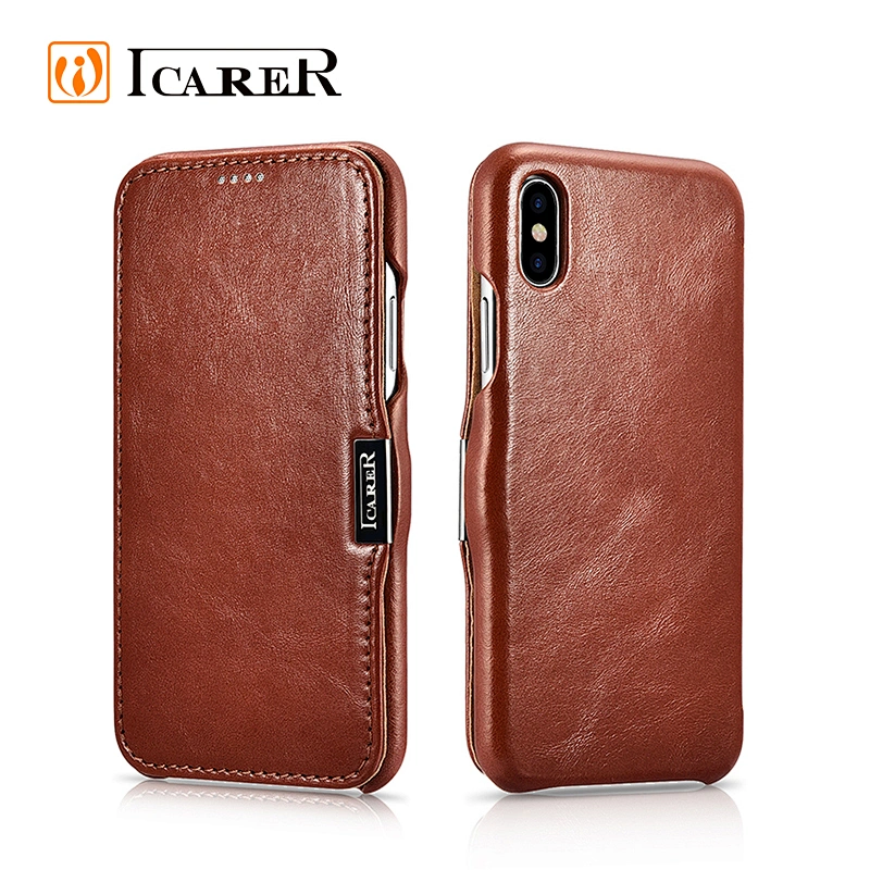 ICARER Cowhide Leather Phone Cover Case For Iphone X