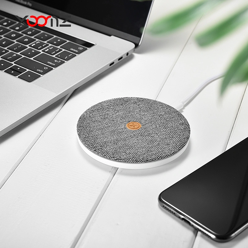 Wholesale Round Desktop Qi Charging Ultra Thin Fabric Table Mobile Portable Phone Wireless Pad Charger