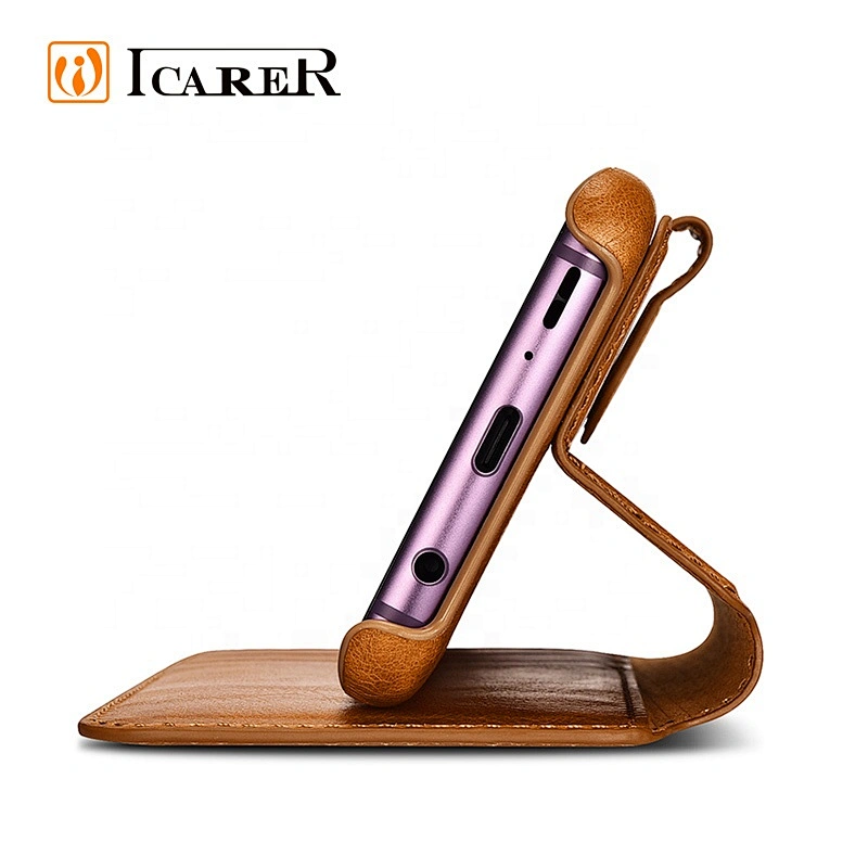 ICARER 2 in 1 Genuine Leather Detachable Mobile Phone Case With Button for Samsung S9/S9 Plus