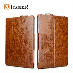 ICARER Custom Logo Genuine Leather Flip Folio Cover Case for Microsoft Surface Pro 4 Sleeve