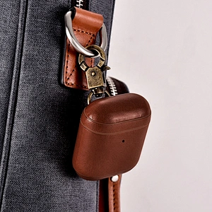Vintage Series Real Leather Case With The Metal Hook and LED Indicator Hole for AirPods 2