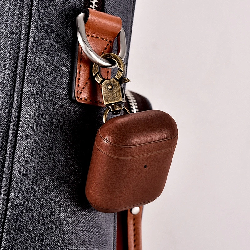 Vintage Series Real Leather Case With The Metal Hook and LED Indicator Hole for AirPods 2