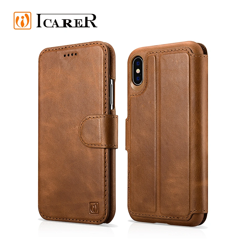 For iPhone X Genuine Leather Wallet Case Phone Case For iPhone X Card Slots Flip Cover