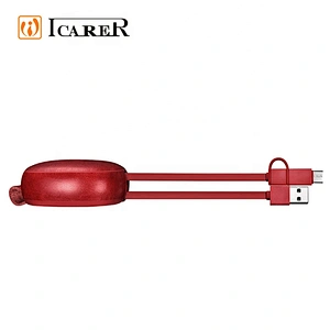 Oem Support 2 in 1 Mini Multi Type-c Fast Charging Data Cable Retractable Leather Type c Charger USB Cable