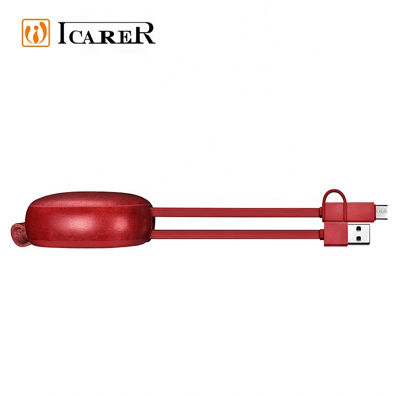 Oem Support 2 in 1 Mini Multi Type-c Fast Charging Data Cable Retractable Leather Type c Charger USB Cable