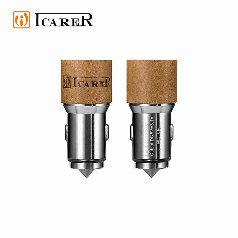 ICARER Luxury Genuine Leather USB Car Charger USB 3.0 Car Battery Charger