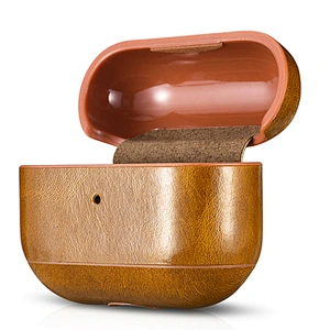 2020 ICARER Oil Wax Leather Protective Earphone Brown Case Shockproof Wireless Cover for Portable Earbuds Case for Air pod