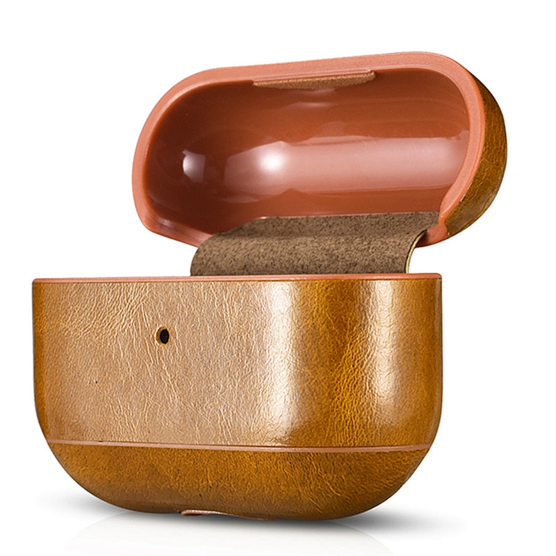 2020 ICARER Oil Wax Leather Protective Earphone Brown Case Shockproof Wireless Cover for Portable Earbuds Case for Air pod