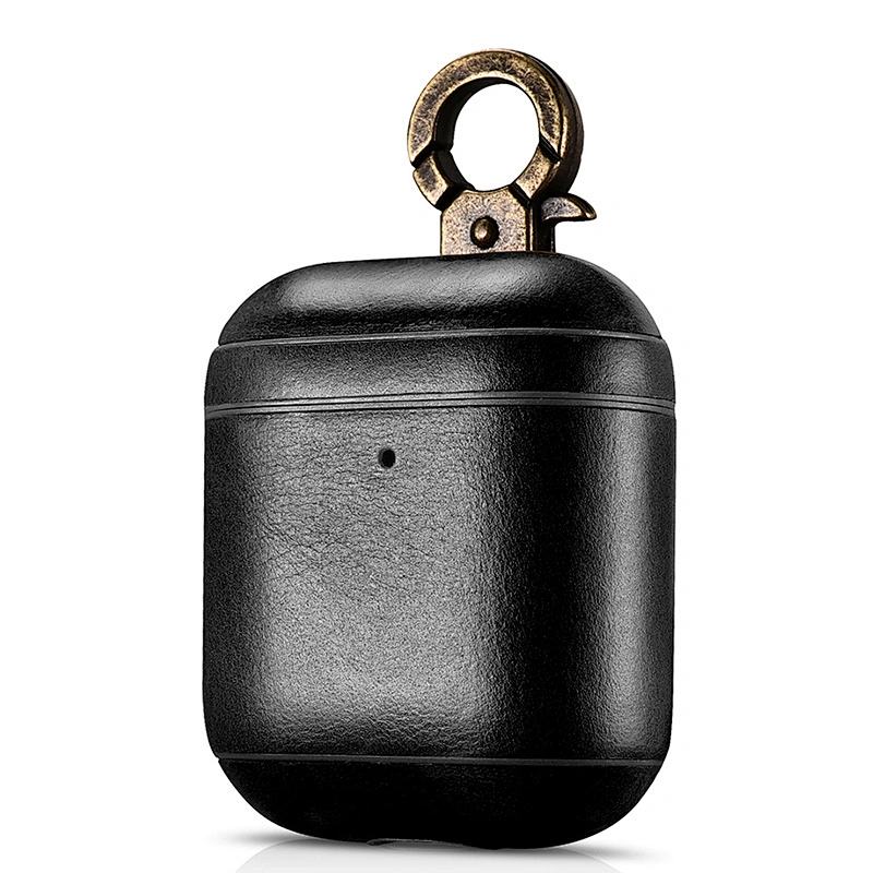 2021 High Quality Genuine Leather Protective Earphone Case with Metal Ring New Design for Wireless Portable Case  for Air pods