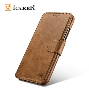ICARER Distinguished Series Real Leather Detachable 2 in 1 Wallet Folio Case for iPhone XR