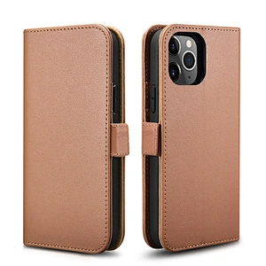 2020 ICARER  Black Luxury Flip Leather Phone Case 6.7 inch High Quality Genuine Leather Wallet  Cover for iPhone 12 Pro Max