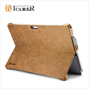 ICARER Real Leather Back Cover Tablet Case for Microsoft for Surface Pro 4 with Stand Function Luxury Series