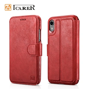 ICARER Distinguished Series Real Leather Detachable 2 in 1 Wallet Folio Case for iPhone XR