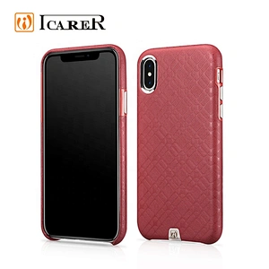 ICARER Case for iPhone X Luxury Real Leather Check Pattern Luxury Back Cover for iPhone X