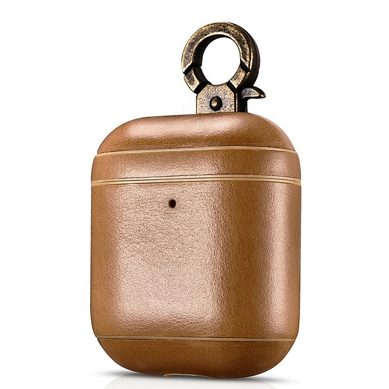 Vintage Series Real Leather Case With The Metal Hook and LED Indicator Hole for AirPods 2