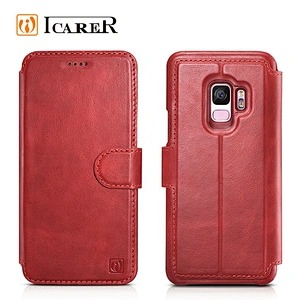 ICARER 2 in 1 Genuine Leather Detachable Mobile Phone Case With Button for Samsung S9/S9 Plus