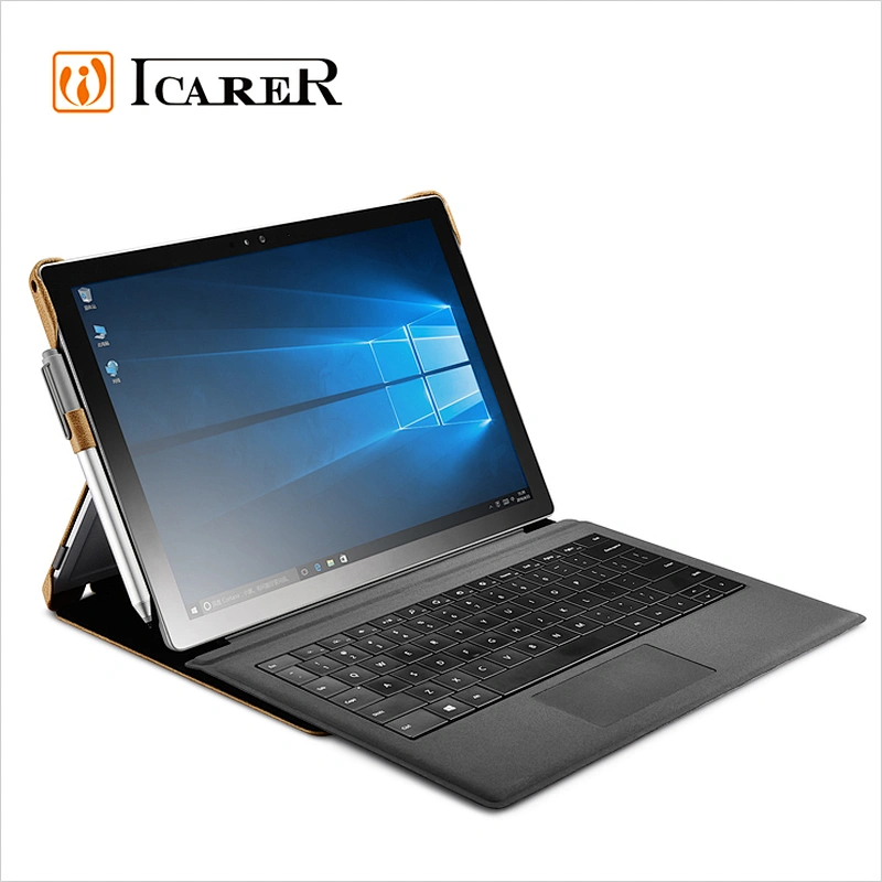ICARER Genuine Leather Case for Microsoft Surface Pro 4 Flip Cover with Stand Function Luxury Series