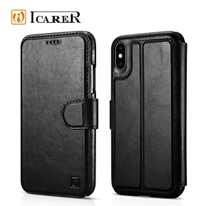 ICARER Real Leather Detachable 2 in 1 Magnetic Wallet Folio Case for iPhone XS Max