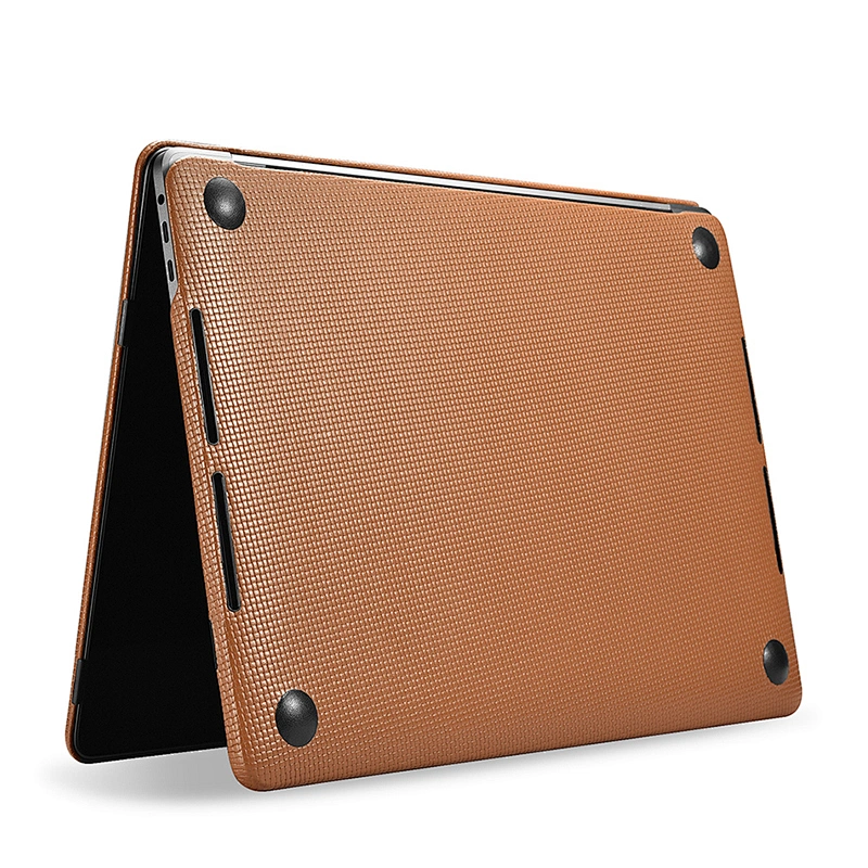 Custom Hot Sale Woven Pattern Real Leather Laptop Flip Case for Macbook Air 13