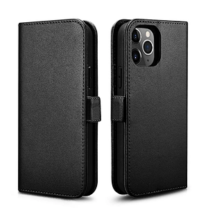 2020 ICARER  Black Luxury Flip Leather Phone Case 6.7 inch High Quality Genuine Leather Wallet  Cover for iPhone 12 Pro Max