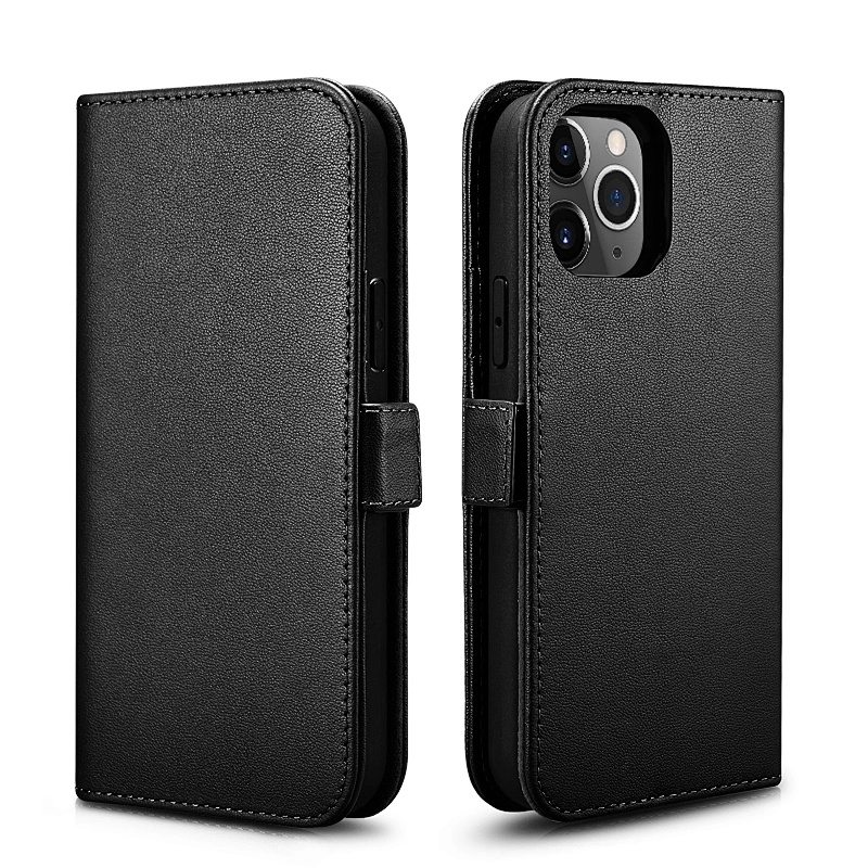 2020 ICARER  Black Luxury Flip Leather Phone Case 6.7 inch High Quality Genuine Leather Wallet  Cover for iPhone 12 Pro Max