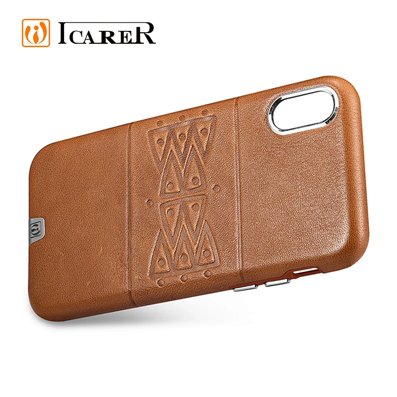 ICARER Totem Pattern Real Leather Phone Protective Case for iPhone X