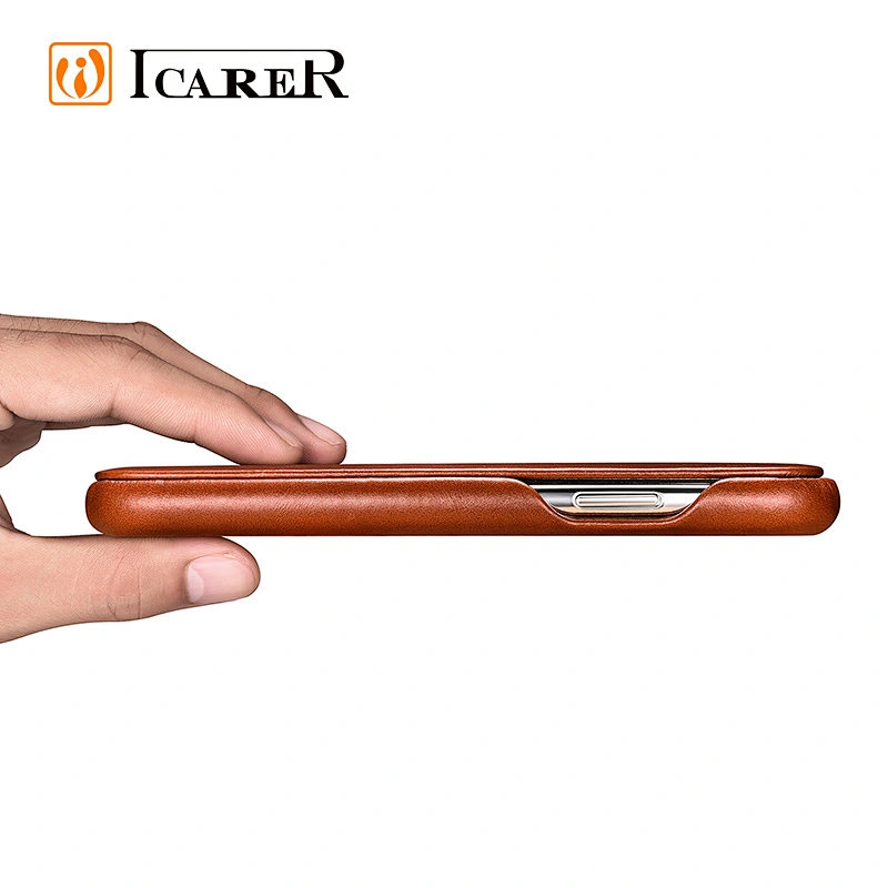 ICARER Hot Selling Type Curved Edge Mobile Phone Case Vintage Series Real Cowhide Leather Flip Case for iPhone XR XS Max