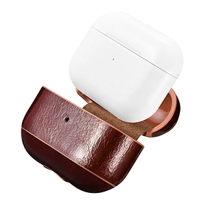 2020 ICARER Oil Wax Leather Protective Earphone Brown Case Shockproof Wireless Cover for Portable Earbuds Case for Air pod