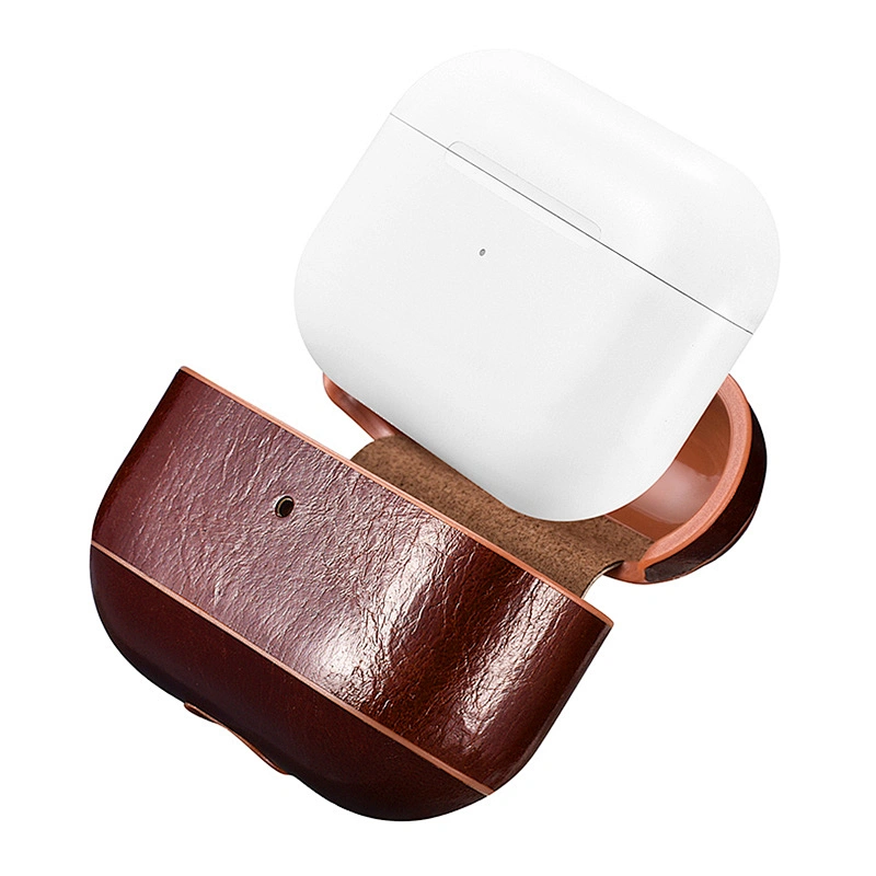 2020 ICARER Oil Wax Leather Protective Earphone Brown Case Shockproof Wireless Cover for Portable Earbuds Case for Air pod