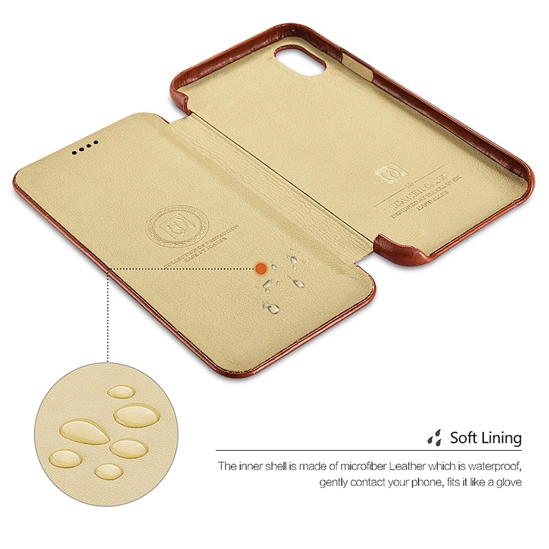 High Quality Luxury Handmade Shockproof Genuine Leather Mobile Phone Flip Cover Case for iPhone X Xs Max Xr