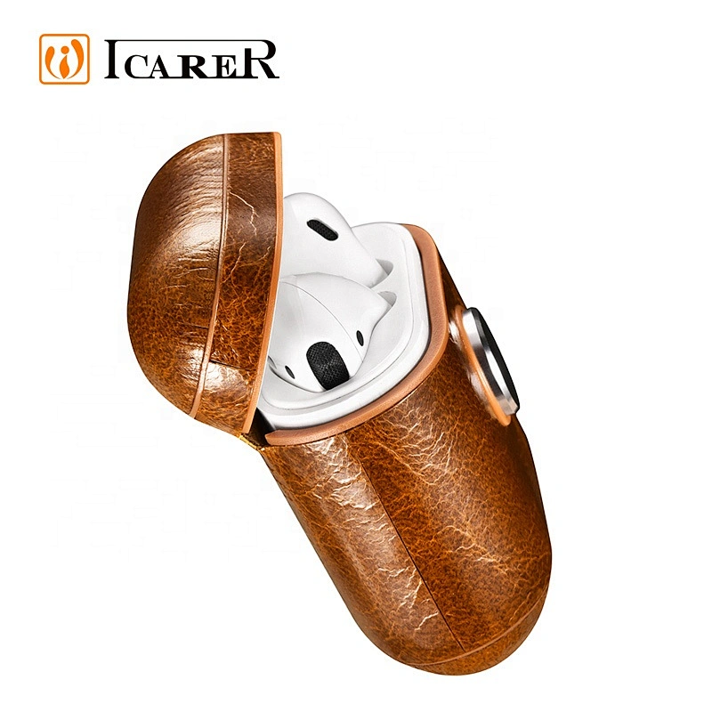 ICARER OEM Support Shockproof Leather Fidget Spinner Cover Case for AirPod Wireless Earphone