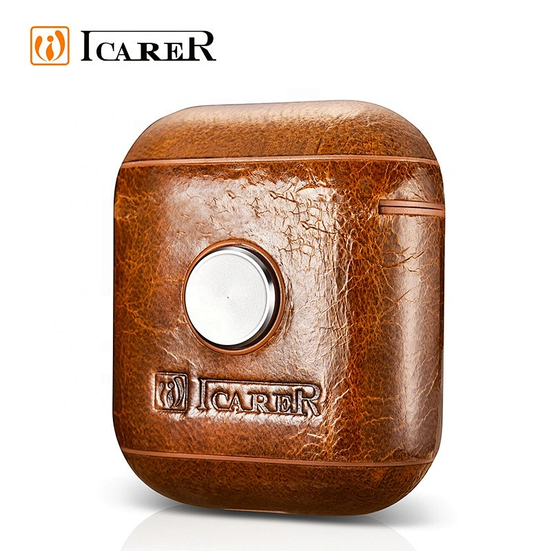 ICARER OEM Support Shockproof Leather Fidget Spinner Cover Case for AirPod Wireless Earphone