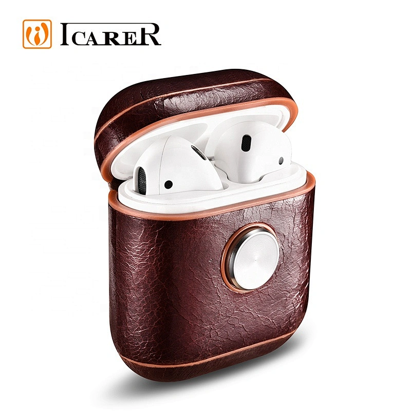 ICARER OEM Support Shockproof Leather Fidget Spinner Cover Case for AirPod Wireless Earphone