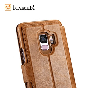 ICARER 2 in 1 Genuine Leather Detachable Mobile Phone Case With Button for Samsung S9/S9 Plus