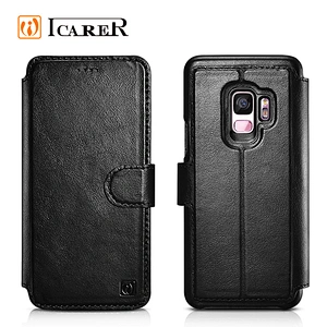 ICARER 2 in 1 Genuine Leather Detachable Mobile Phone Case With Button for Samsung S9/S9 Plus