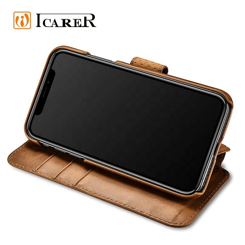 ICARER Real Leather Detachable 2 in 1 Magnetic Wallet Folio Case for iPhone XS Max