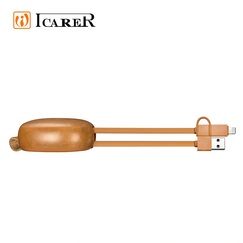 High Quality 2 in 1 Retractable Data Cable Fast Charging Leather USB Cable For iPhone For Android