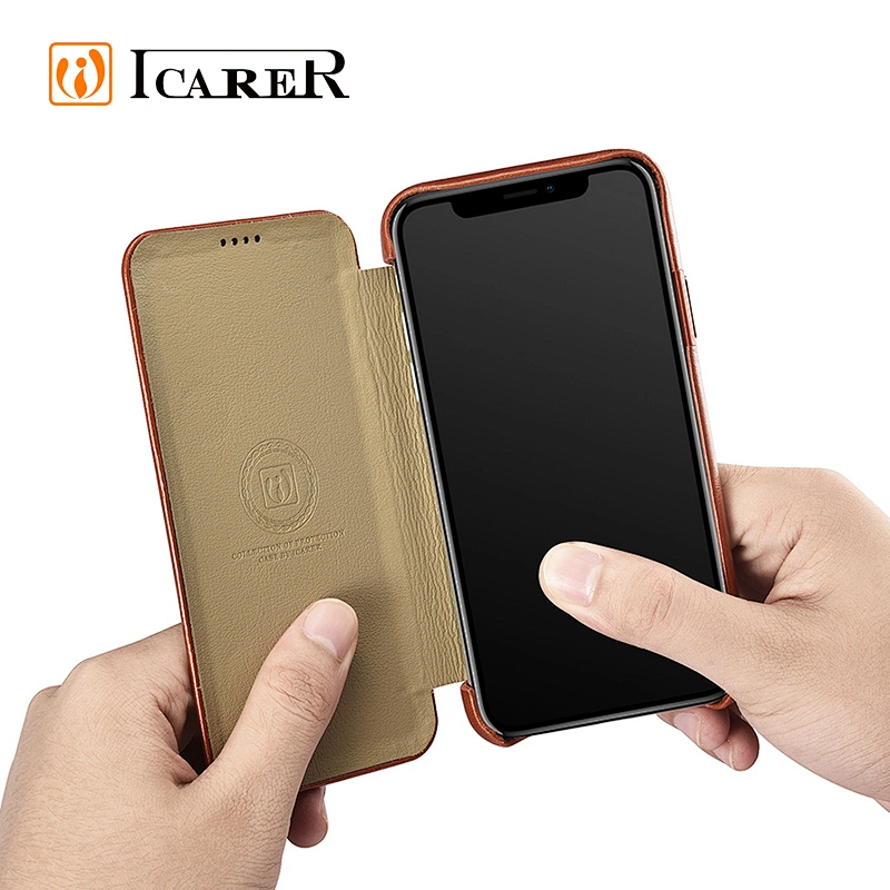ICARER Chinese Factory Wholesale Real Leather Mobile Phone Case for iPhone XS Max