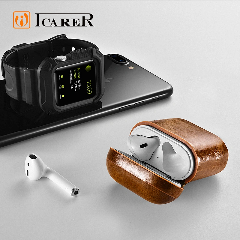 Wax Leather Earphones Charging Case for AirPods Case for iPhone