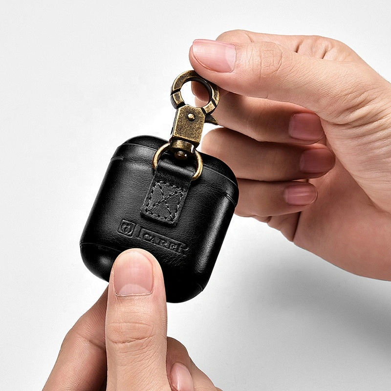 Vintage Series Real Leather Case With The Metal Hook and LED Indicator Hole for AirPods 2