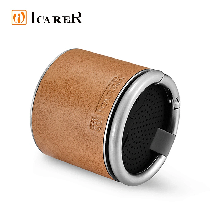 ICARER Wholesale Custom Leather Design Portable Mini Wireless Speaker With Ring
