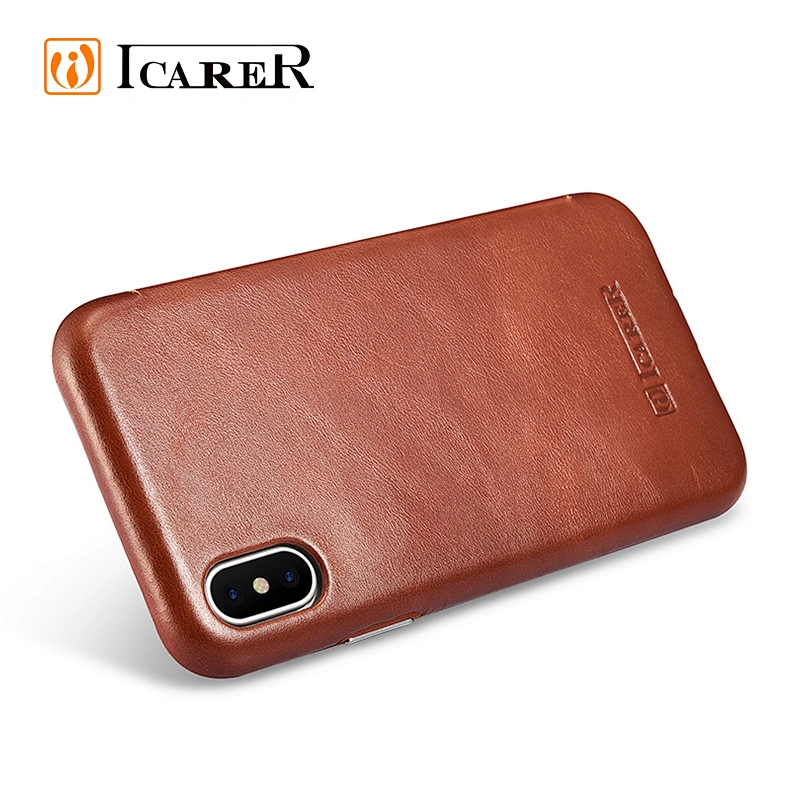 ICARER 2019 Hot Sell Luxury Genuine Mobile Phone Leather Case for iPhone X Side Open Case