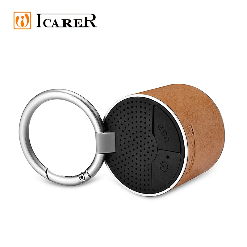 ICARER Wholesale Custom Leather Design Portable Mini Wireless Speaker With Ring