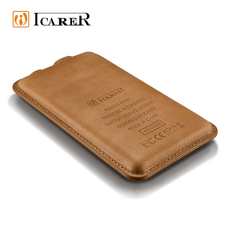8000 mah Luxury Leather Surface Design Portable Power Bank for iPhone Fast Charging