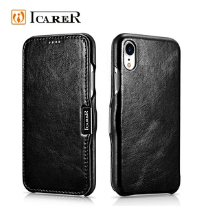 2019 ICARER Hot Selling Vintage Series Side Open Design Genuine Cowhide Leather Flip Case for iPhone XR