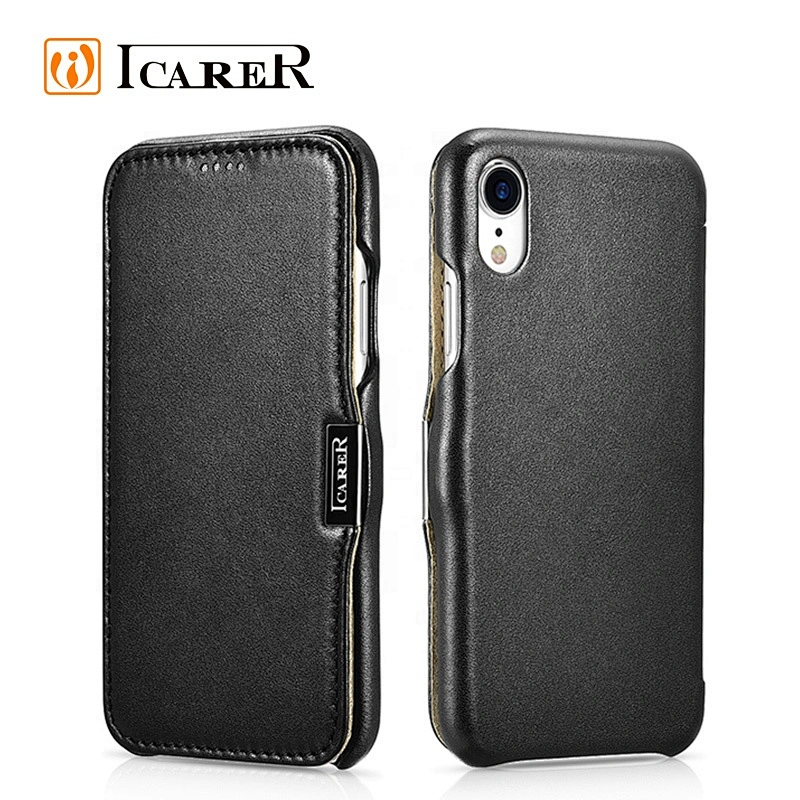 ICARER Side-open Series Genuine Leather Cover Case For iPhone XR Back Leather Case
