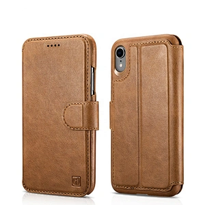 ICARER Distinguished Series Real Leather Detachable 2 in 1 Wallet Folio Case for iPhone XR