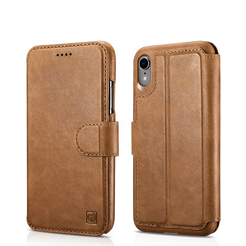ICARER Distinguished Series Real Leather Detachable 2 in 1 Wallet Folio Case for iPhone XR