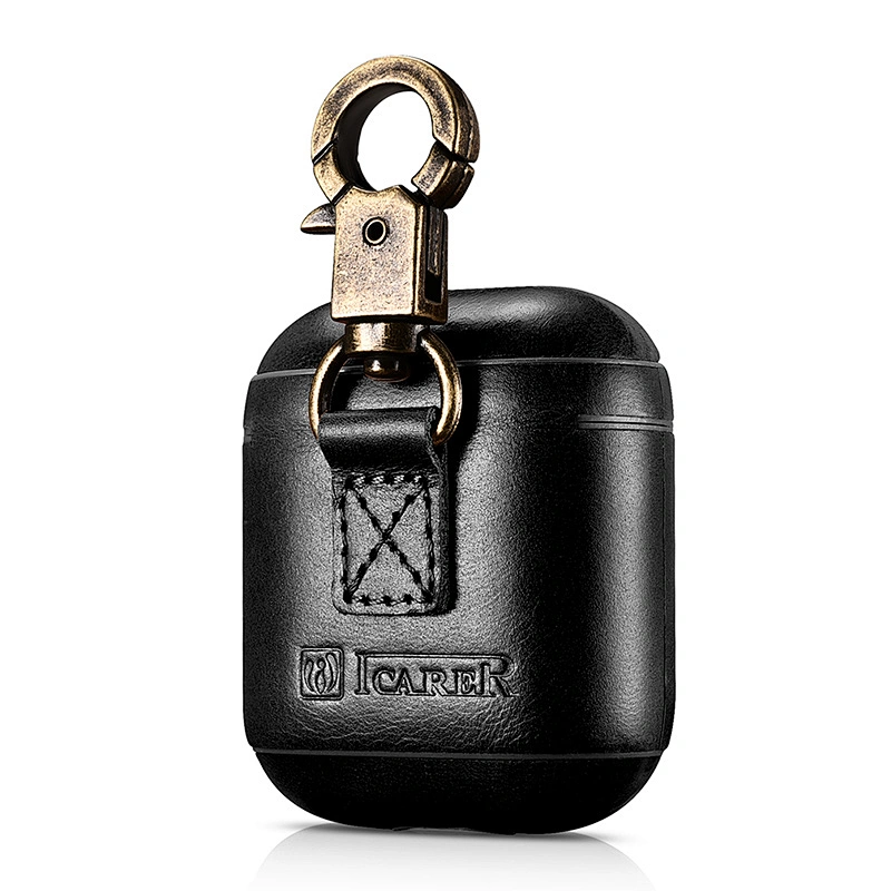 2021 High Quality Genuine Leather Protective Earphone Case with Metal Ring New Design for Wireless Portable Case  for Air pods