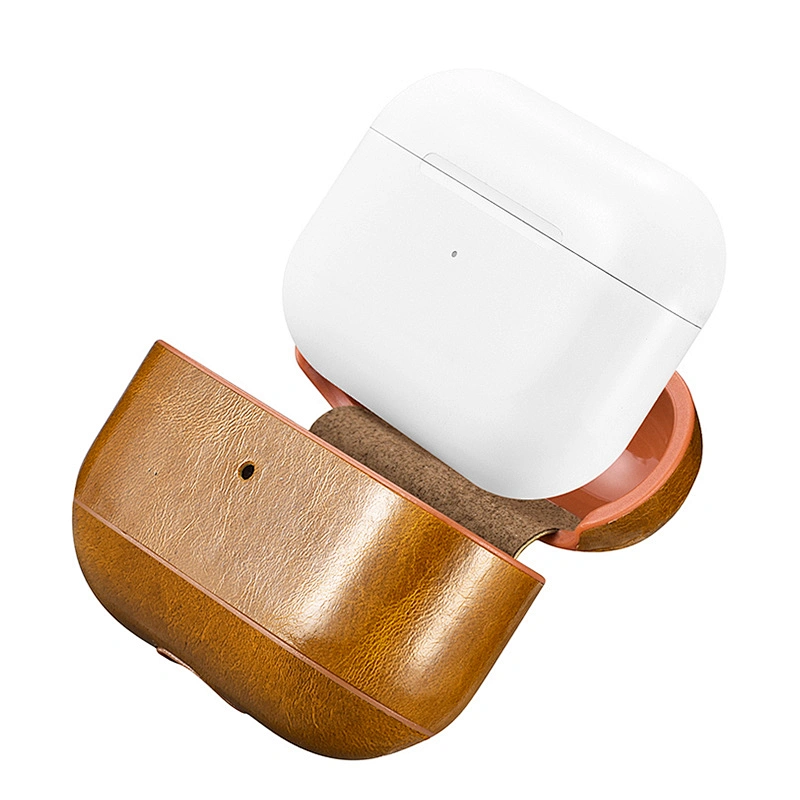 2020 ICARER Oil Wax Leather Protective Earphone Brown Case Shockproof Wireless Cover for Portable Earbuds Case for Air pod